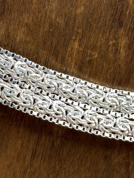 Sterling Silver 14.4g Bracelet Double Byzantine .625" Wide Flexible Turkey 7" - Picture 2 of 8